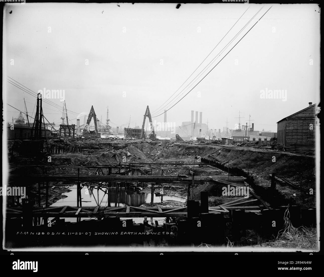Dry Dock No. 4 Showing Earth and Weeds. Glass Plate Negatives of the