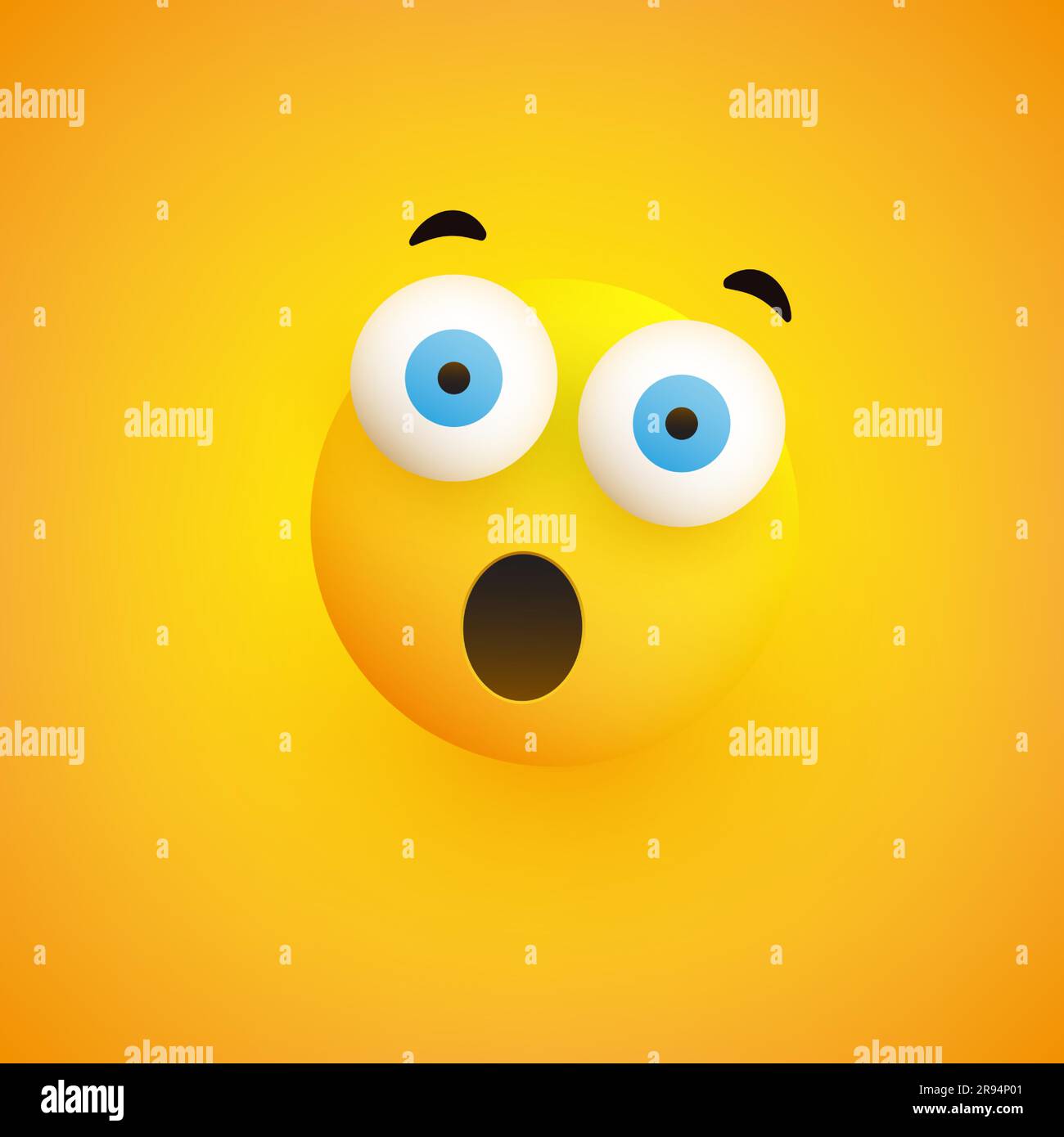 Surprised Face Emoji with Open Mouth and Eyes - Simple Emoticon on Yellow Background - Vector Illustration Stock Vector