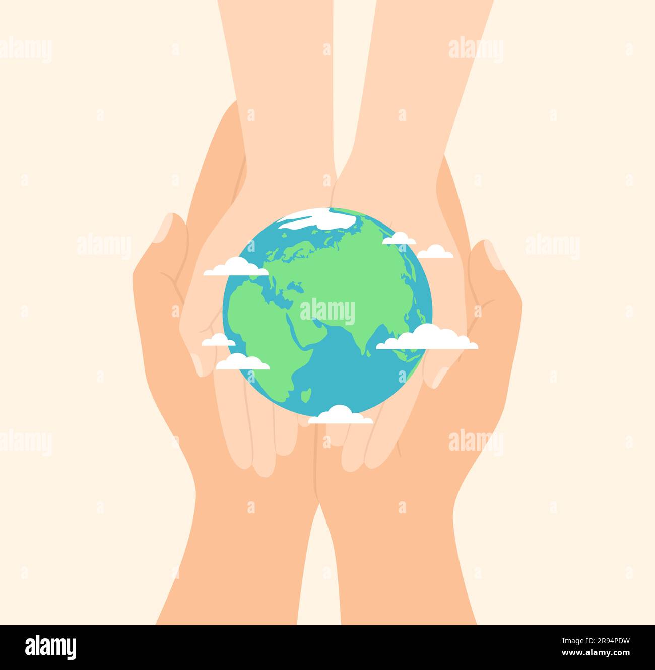 Hands of an adult and a child holding together the planet Earth in ...