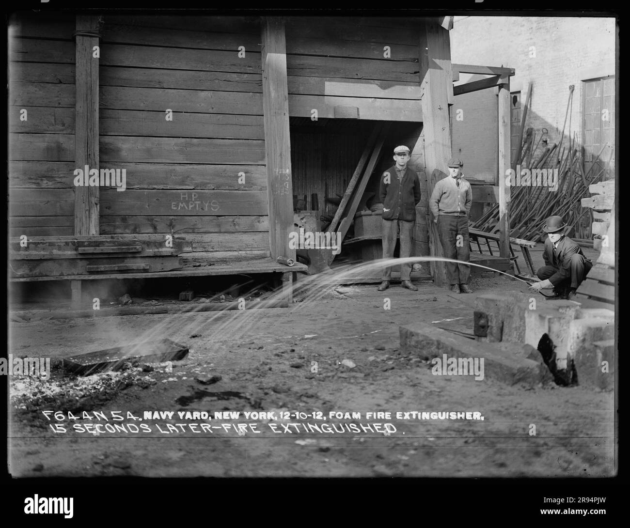 Foam Fire Extinguisher, 15 Seconds Later Fire Extinguished. Glass