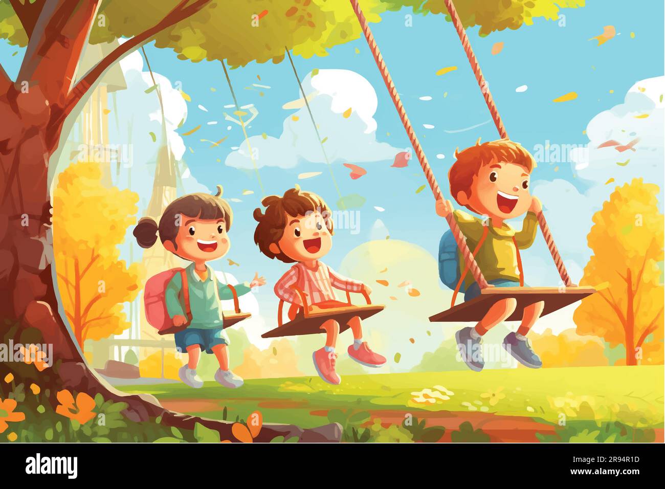 vector illustration of Happy Children Playing Outside Stock Vector