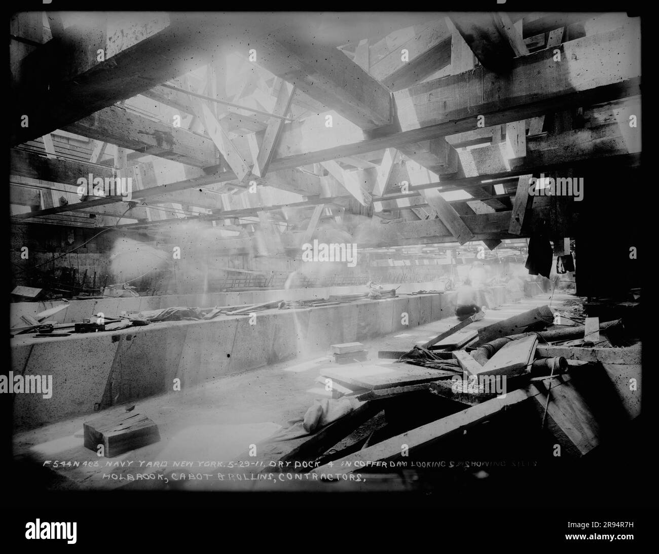 Dry Dock 4 in Coffer Dam, Looking South, Showing Sills. Holbrook Cabot