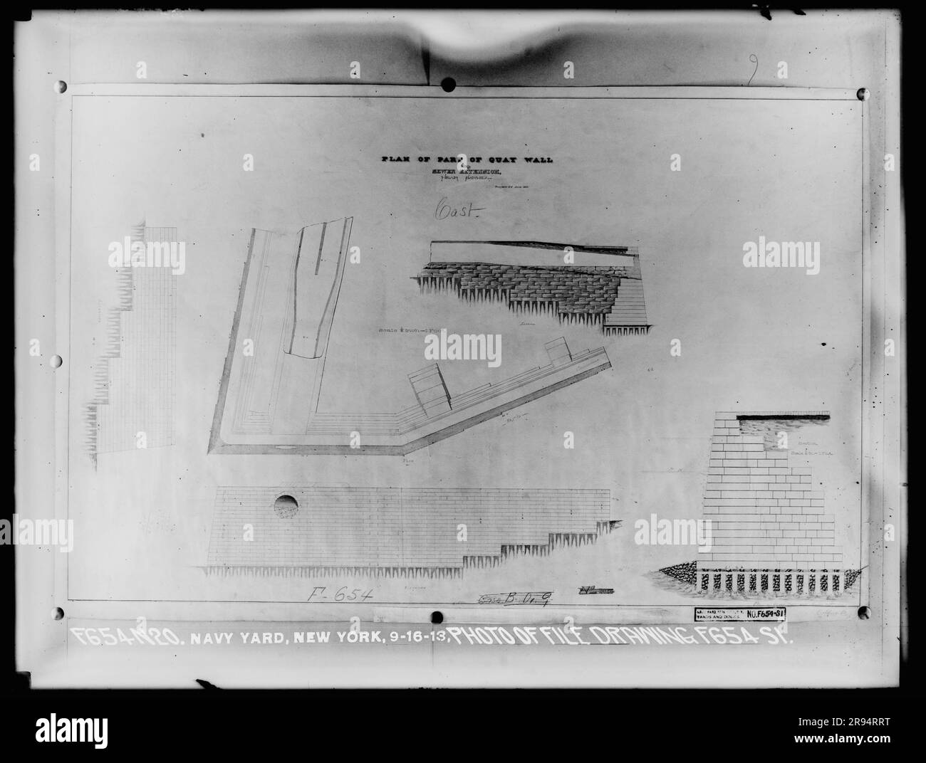 Photo of File Drawing F654 SI.. Glass Plate Negatives of the Construction and Repair of Buildings, Facilities, and Vessels at the New York Navy Yard. Stock Photo
