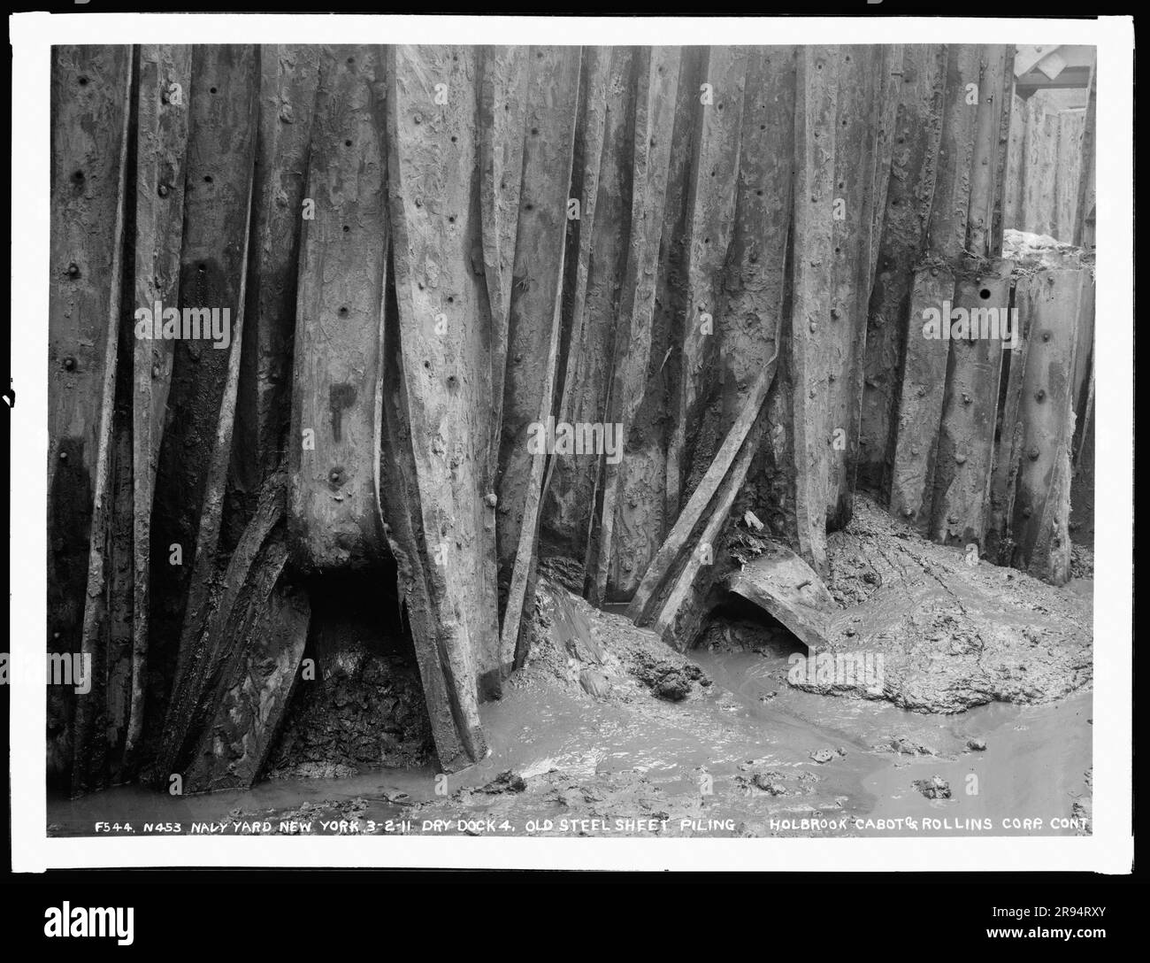Dry Dock Number 4, Old Steel Sheet Piling. Glass Plate Negatives of the