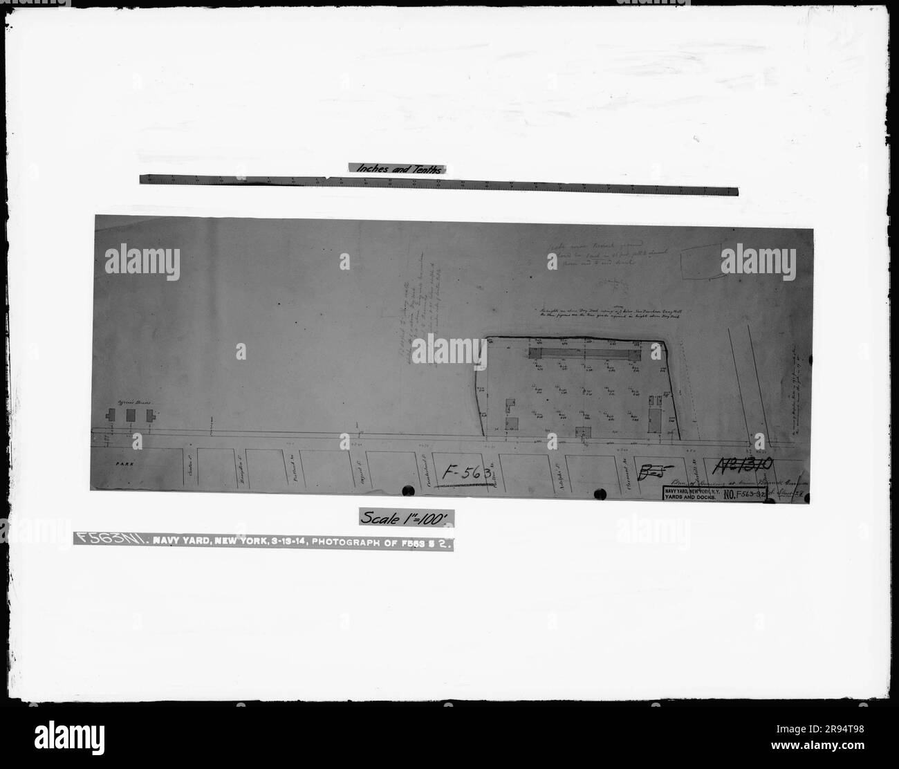Photograph of Drawing F563S2. Glass Plate Negatives of the Construction and Repair of Buildings, Facilities, and Vessels at the New York Navy Yard. Stock Photo