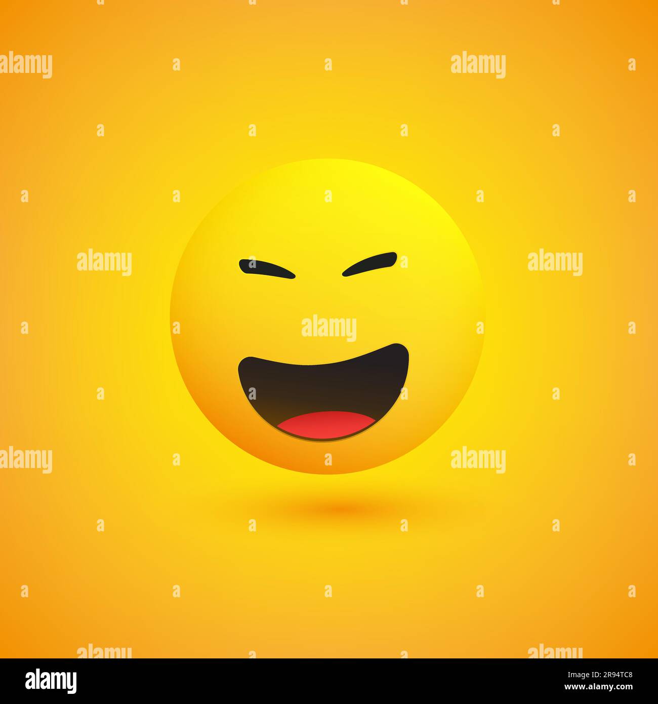 Laughing Emoji Simple Shiny Happy Emoticon on Yellow Background