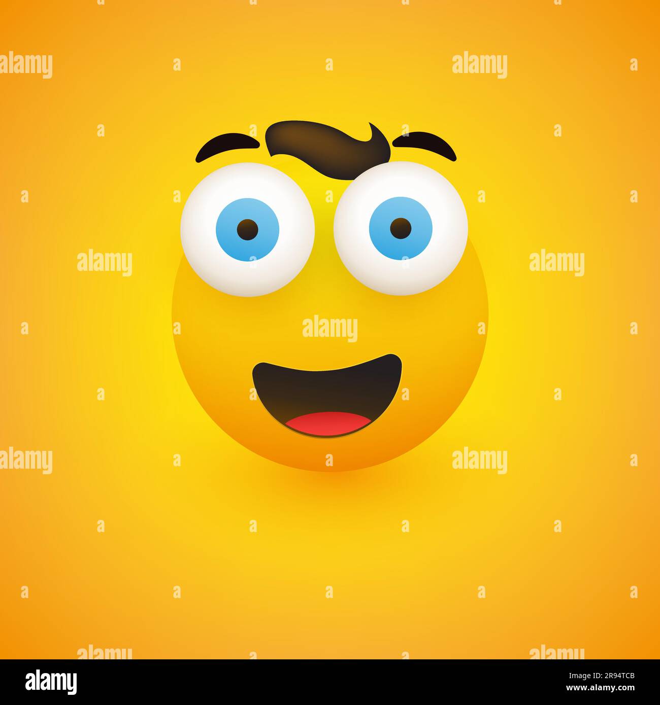 Smiling Emoji - Simple Happy Emoticon with Pop Out Eyes and Hair on ...