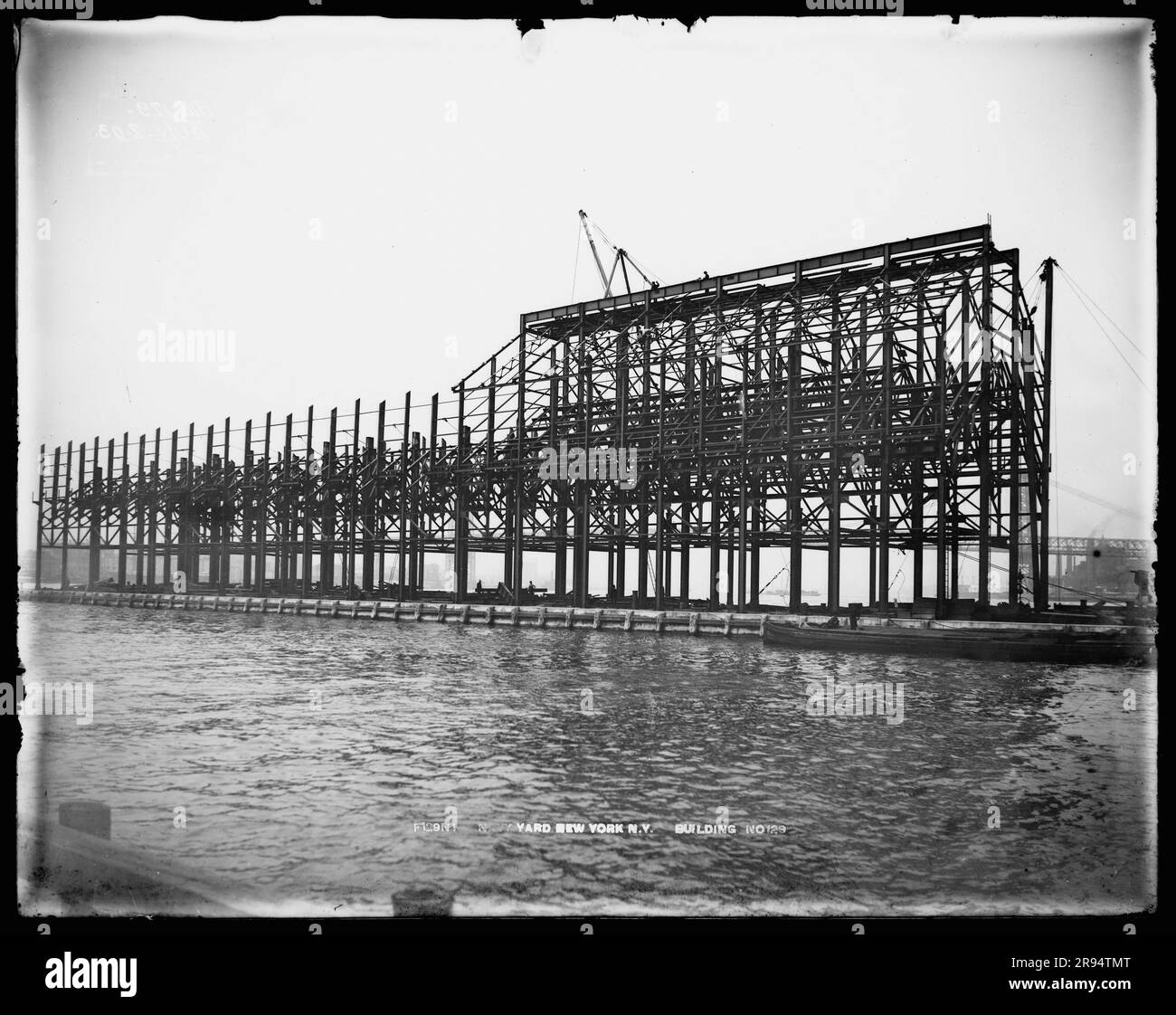 Building Number 129. Glass Plate Negatives of the Construction and Repair of Buildings, Facilities, and Vessels at the New York Navy Yard. Stock Photo