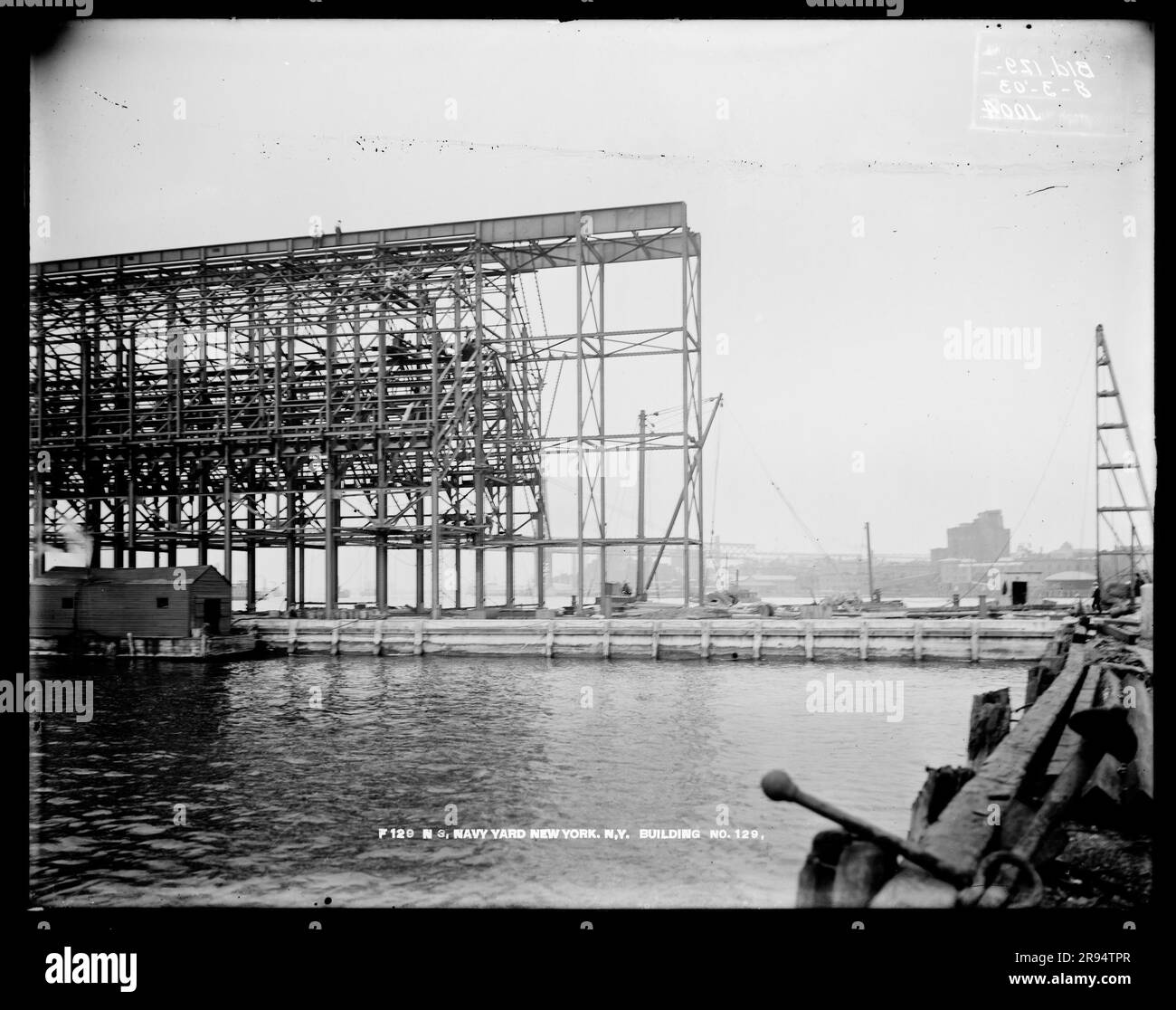 Building Number 129. Glass Plate Negatives of the Construction and Repair of Buildings, Facilities, and Vessels at the New York Navy Yard. Stock Photo