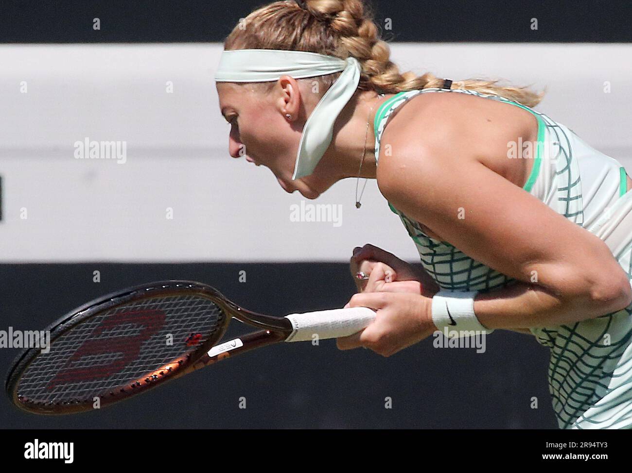 Berlin, Germany. 24th June, 2023. Tennis WTA Tour quarterfinals - Garcia  (FRA) - Kvitova (CZE) - Petra Kvitova cheers about her victory. Credit:  Wolfgang Kumm/dpa/Alamy Live News Stock Photo - Alamy