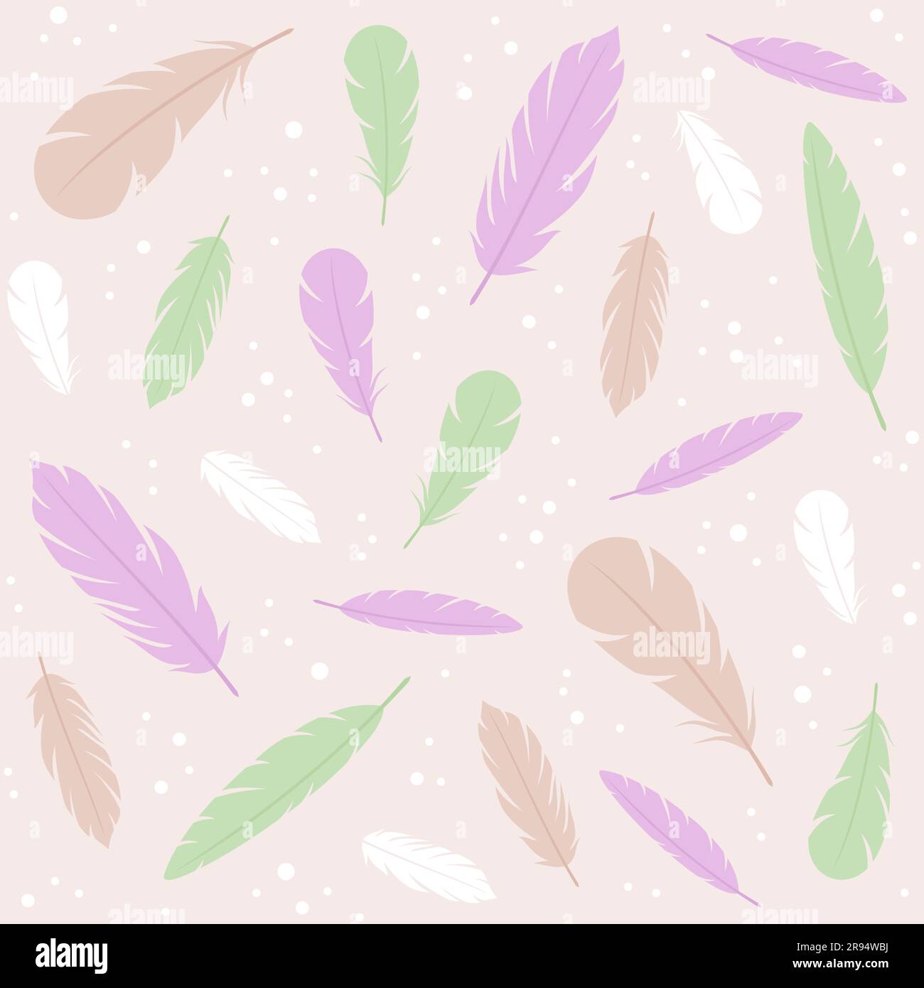 Seamless pattern with multi-colored feathers on a beige background. Flat vector illustration Stock Vector