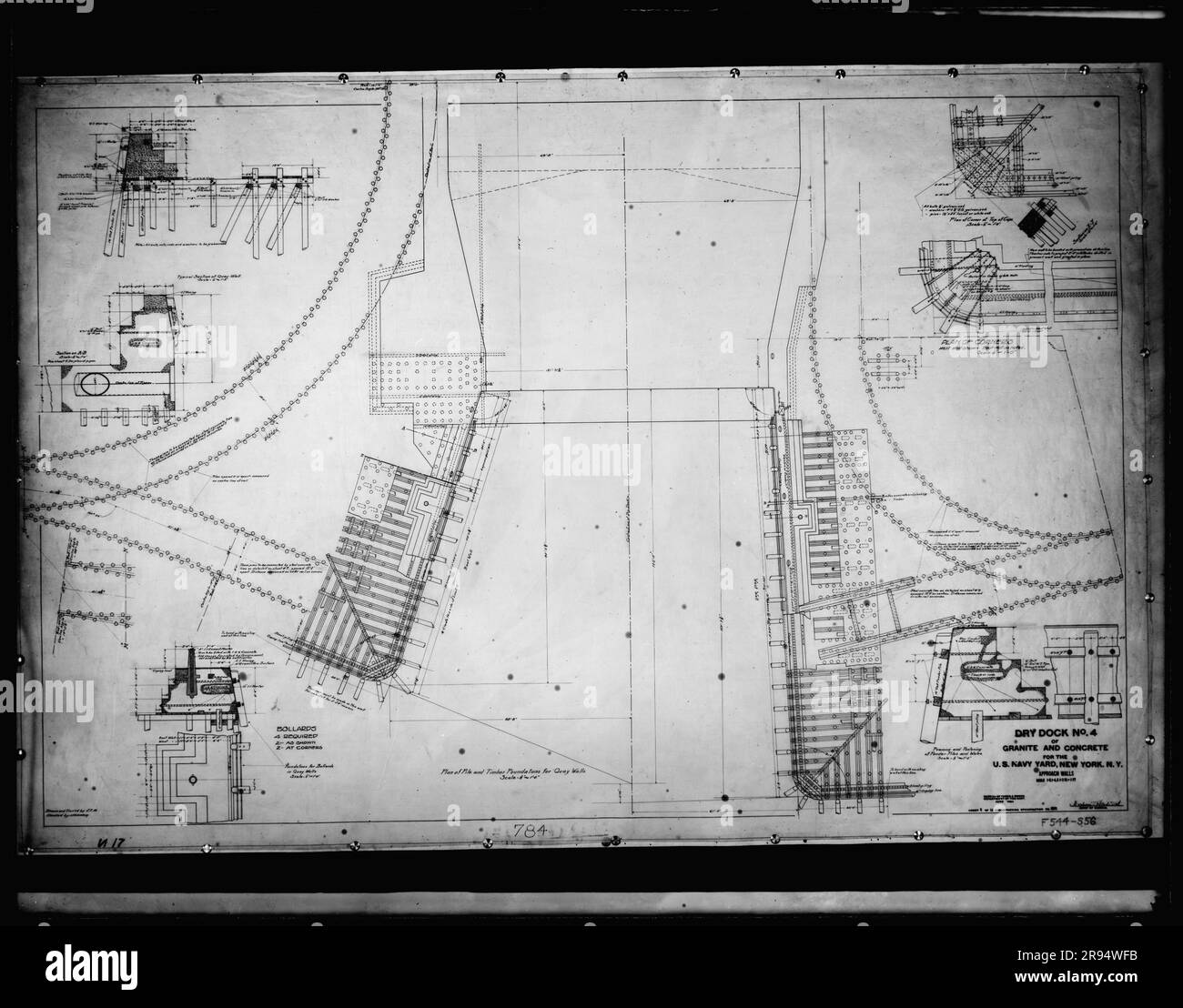 Drawing: Dry Dock Number 4, Granite and Concrete for the US Navy Yard, New York, New York, Approach Walls. Glass Plate Negatives of the Construction and Repair of Buildings, Facilities, and Vessels at the New York Navy Yard. Stock Photo