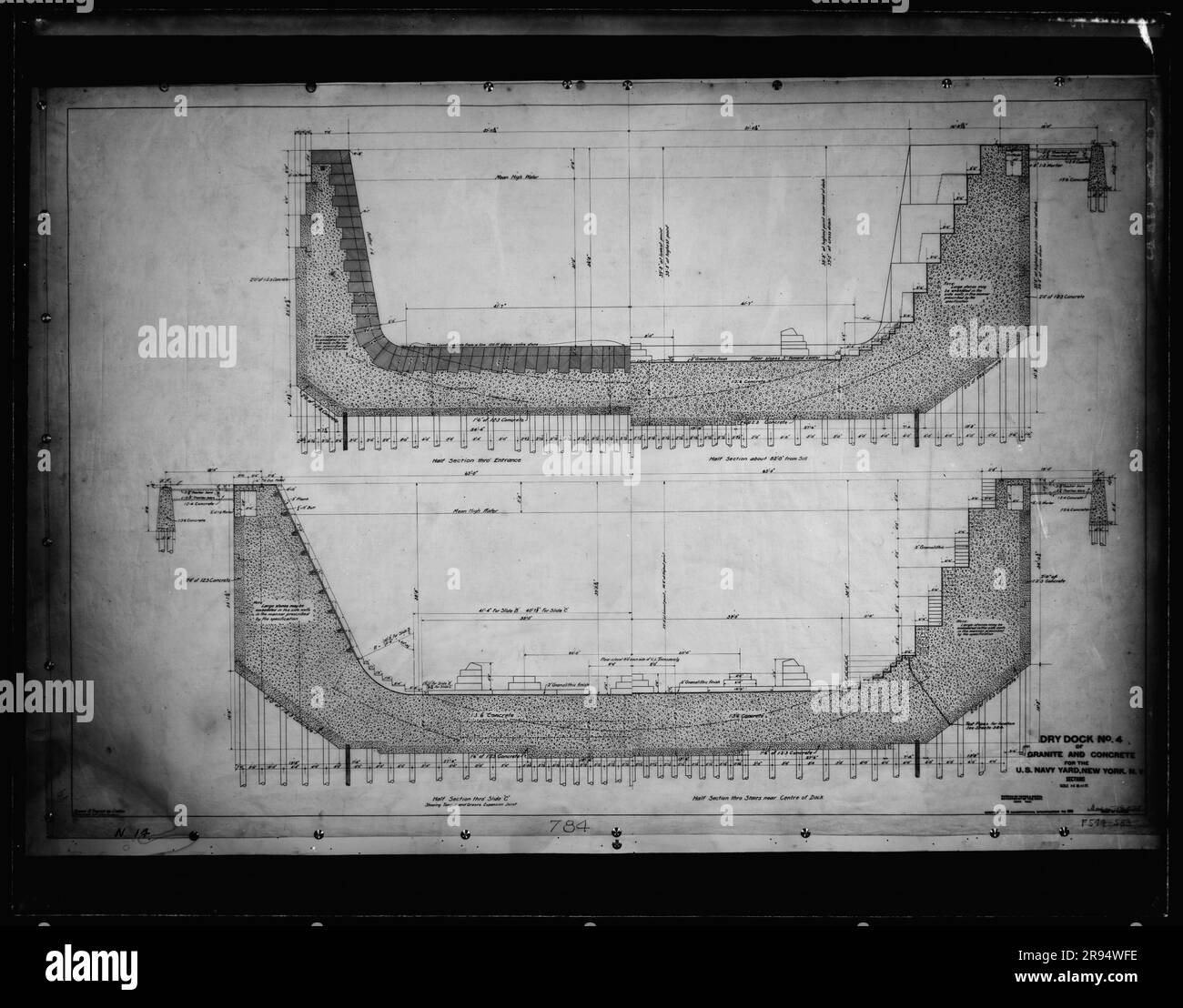 Drawing: Dry Dock Number 4 Granite and Concrete for the US Navy Yard, New York, New York. Glass Plate Negatives of the Construction and Repair of Buildings, Facilities, and Vessels at the New York Navy Yard. Stock Photo