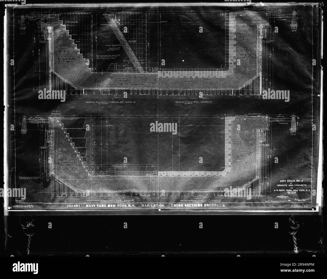 Drawing: Cross Section of Dry Dock 4. Glass Plate Negatives of the Construction and Repair of Buildings, Facilities, and Vessels at the New York Navy Yard. Stock Photo