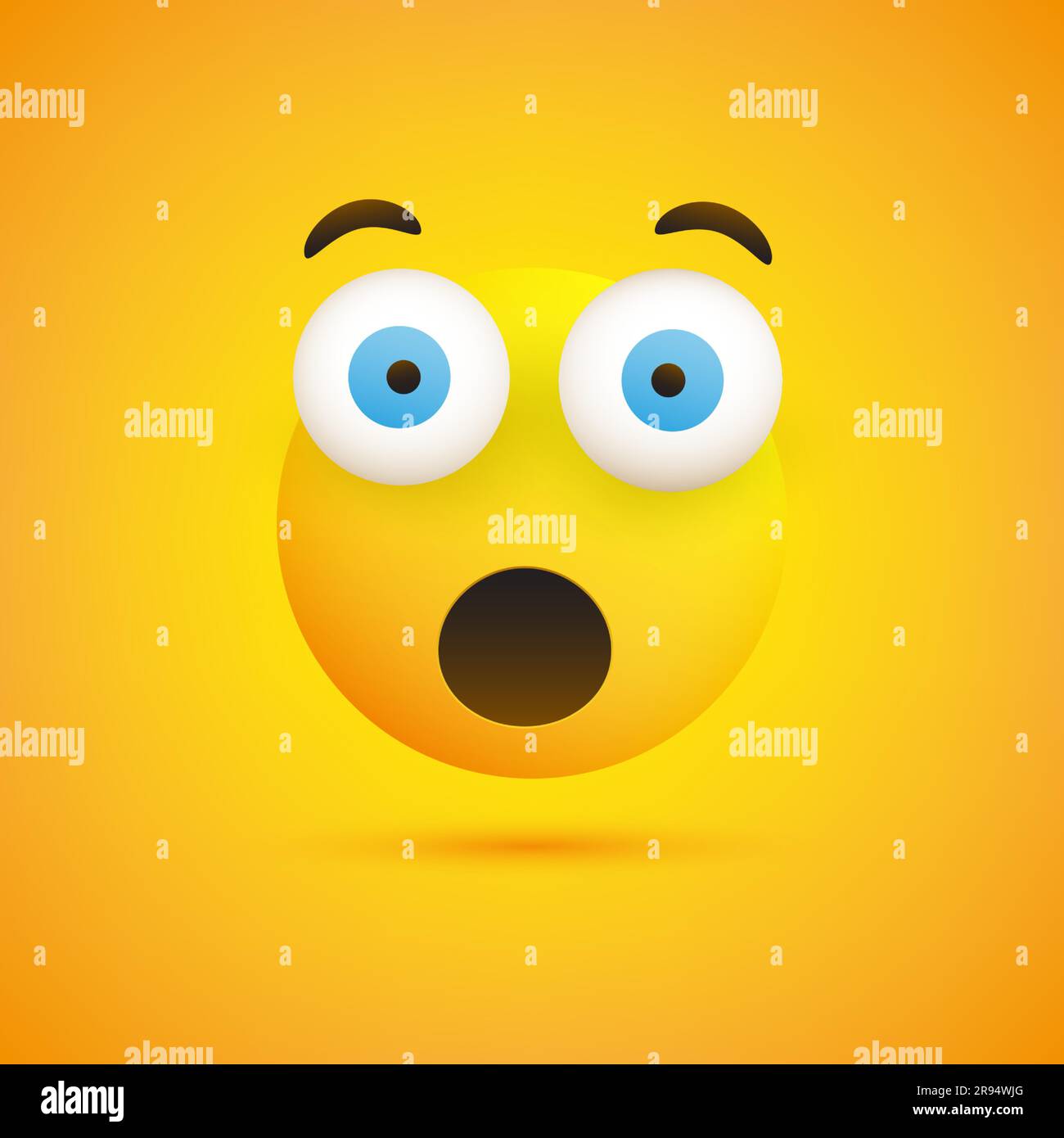 Emoji with Surprised Face, Open Mouth and Eyes Simple Emoticon on Yellow Background Vector