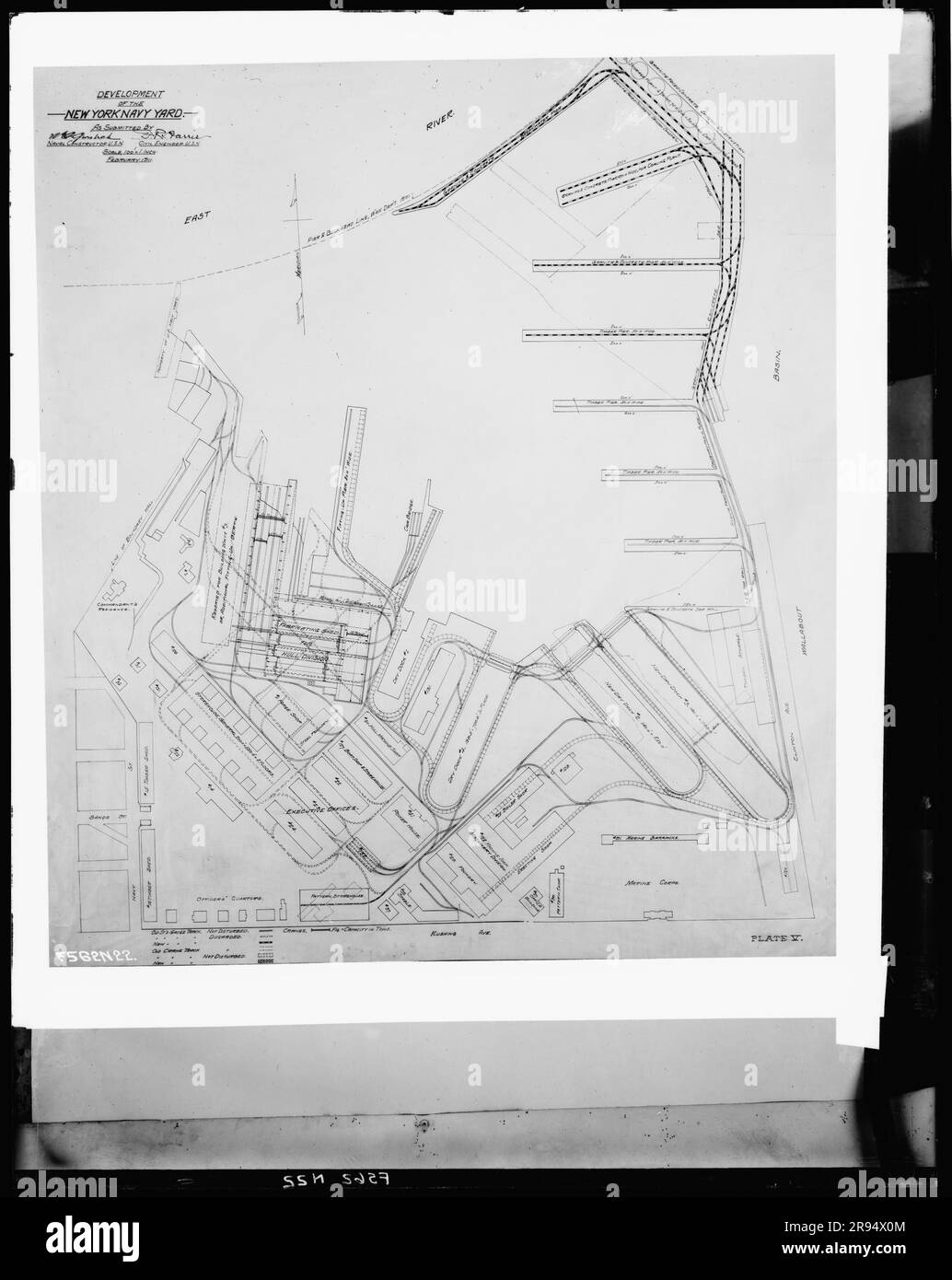 Development Drawing, Plate V - Site Plan. Glass Plate Negatives of the Construction and Repair of Buildings, Facilities, and Vessels at the New York Navy Yard. Stock Photo