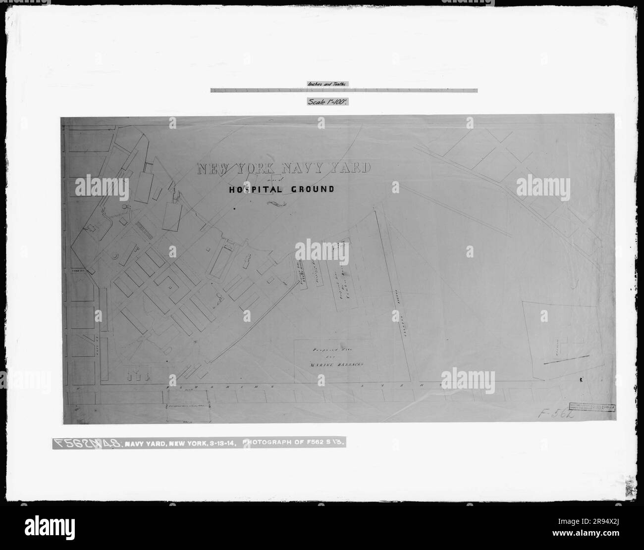 Photograph of File Drawing F562 S13. Glass Plate Negatives of the Construction and Repair of Buildings, Facilities, and Vessels at the New York Navy Yard. Stock Photo