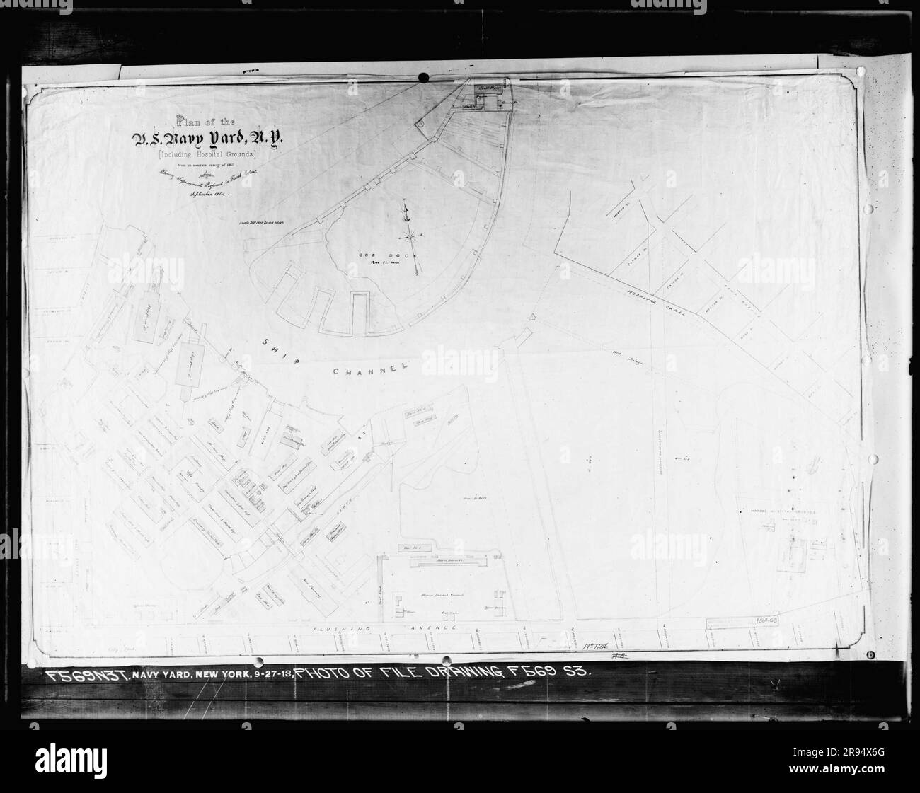 Photo of File Drawing F569 S3. Glass Plate Negatives of the Construction and Repair of Buildings, Facilities, and Vessels at the New York Navy Yard. Stock Photo
