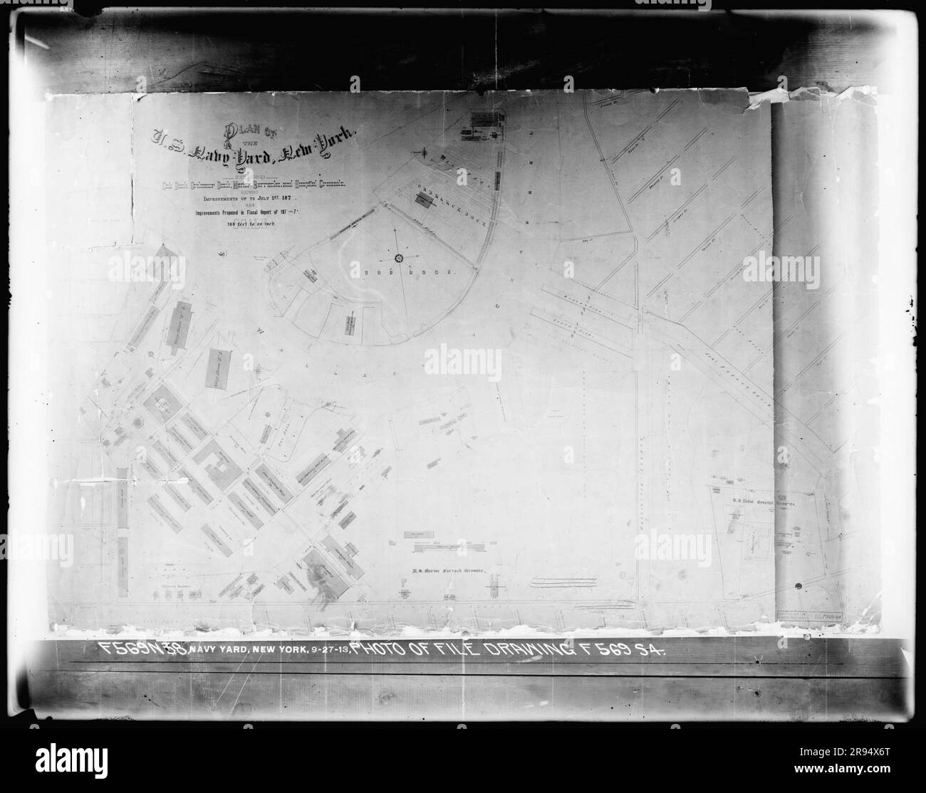 Photo of File Drawing F569 S4. Glass Plate Negatives of the Construction and Repair of Buildings, Facilities, and Vessels at the New York Navy Yard. Stock Photo