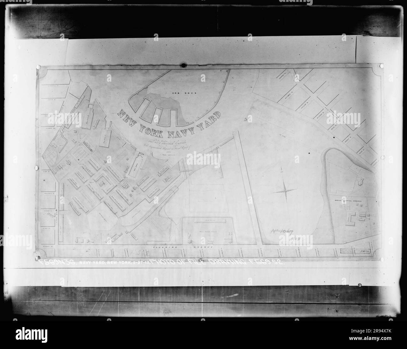 Photo of File Drawing F569 S2. Glass Plate Negatives of the Construction and Repair of Buildings, Facilities, and Vessels at the New York Navy Yard. Stock Photo