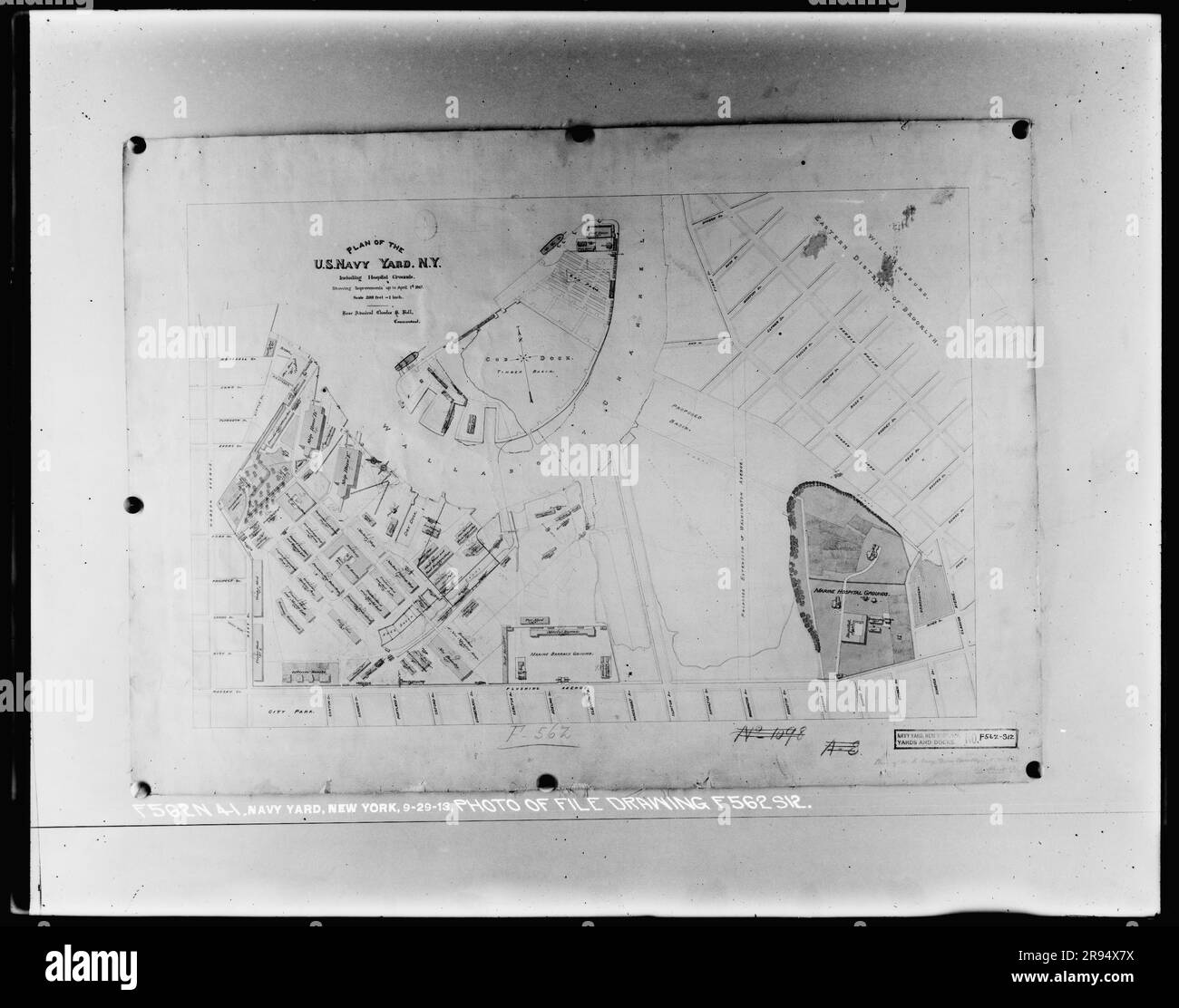 Photo of File Drawing F562S12. Glass Plate Negatives of the Construction and Repair of Buildings, Facilities, and Vessels at the New York Navy Yard. Stock Photo