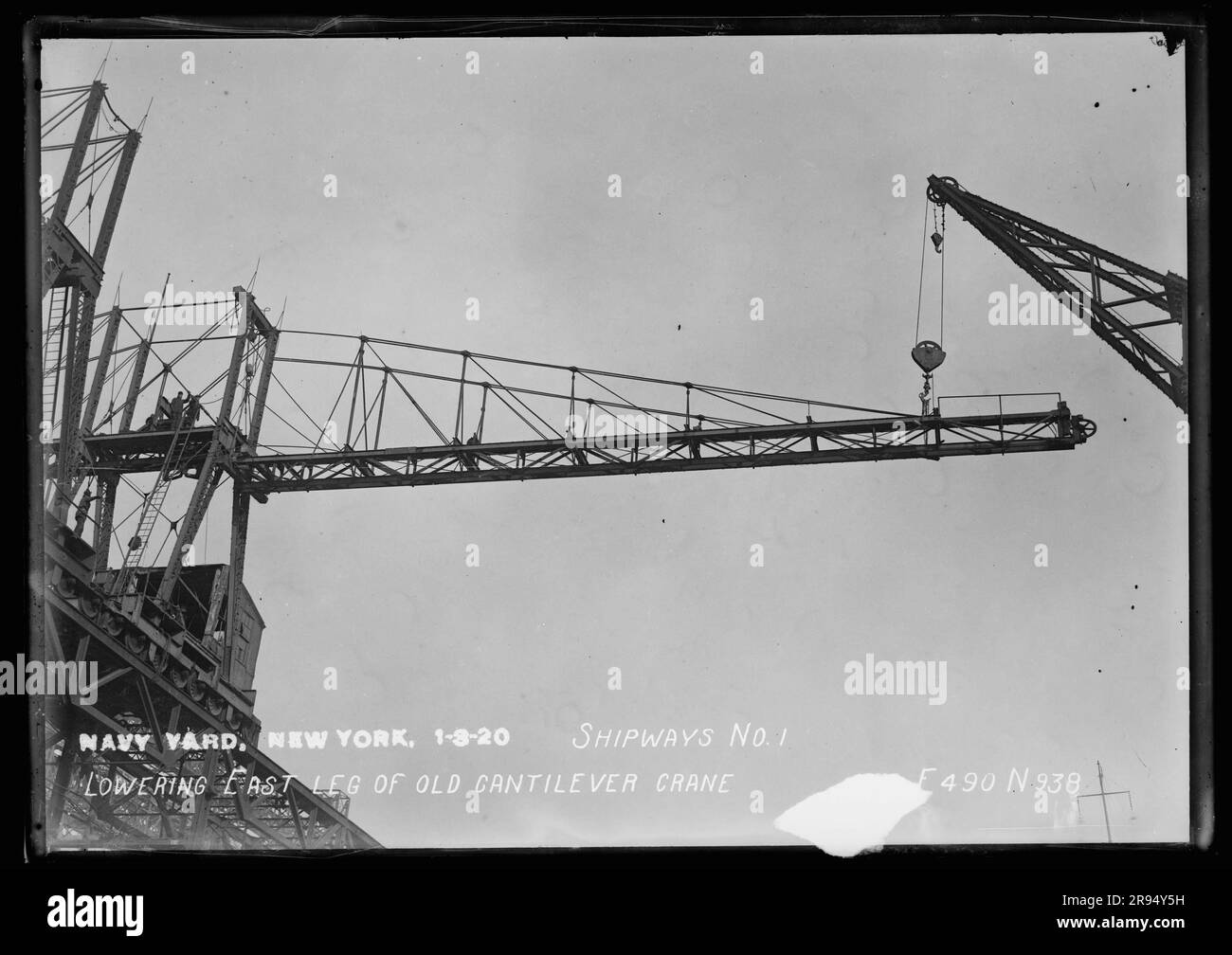 Shipways Number 1, Lowering East Leg of Old Cantilever Crane. Glass