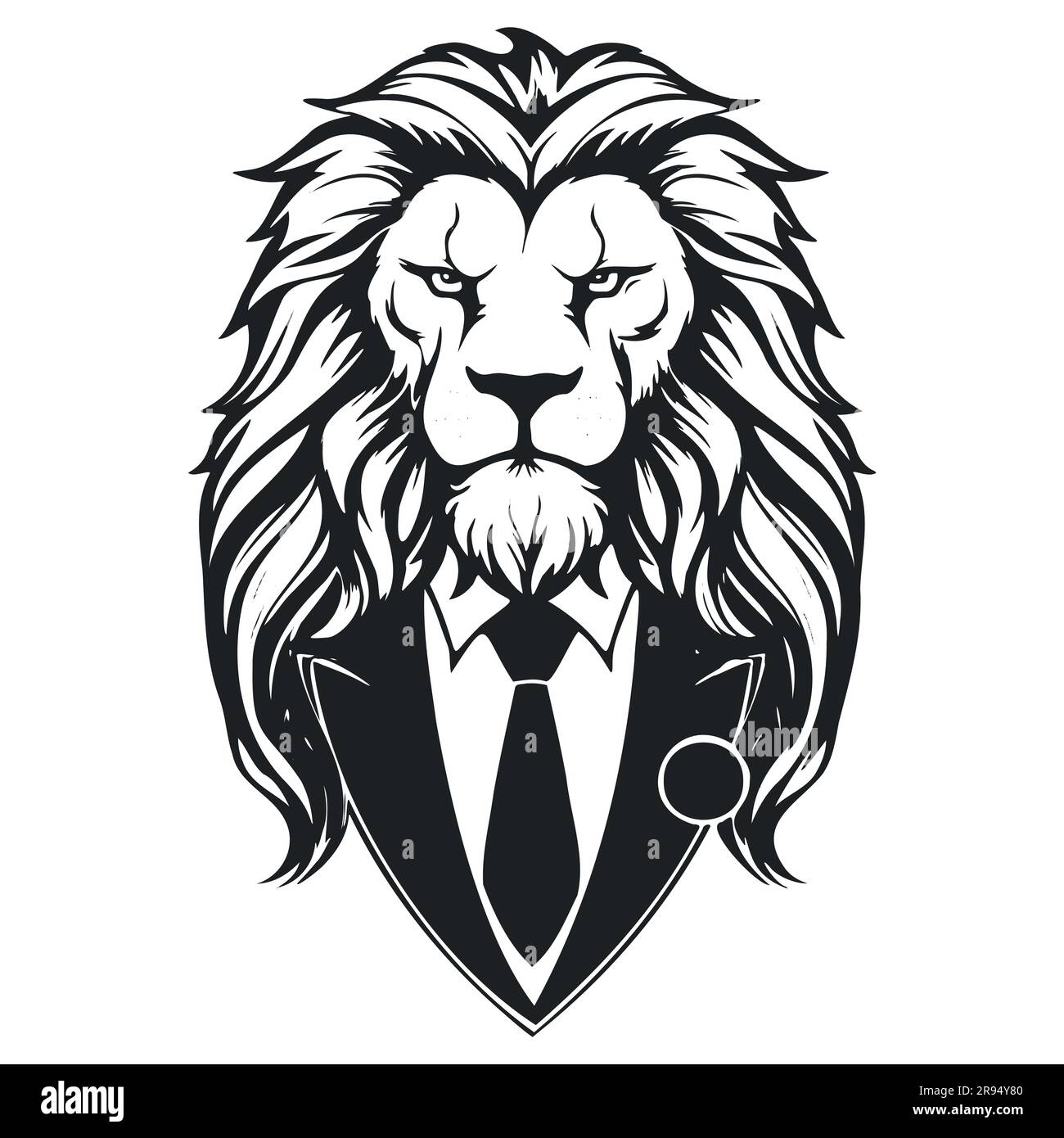 Lion in a business suit. Black and white vector illustration Stock