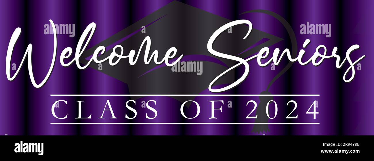 Seniors Class of 2024 Banner Purple background with Graduation