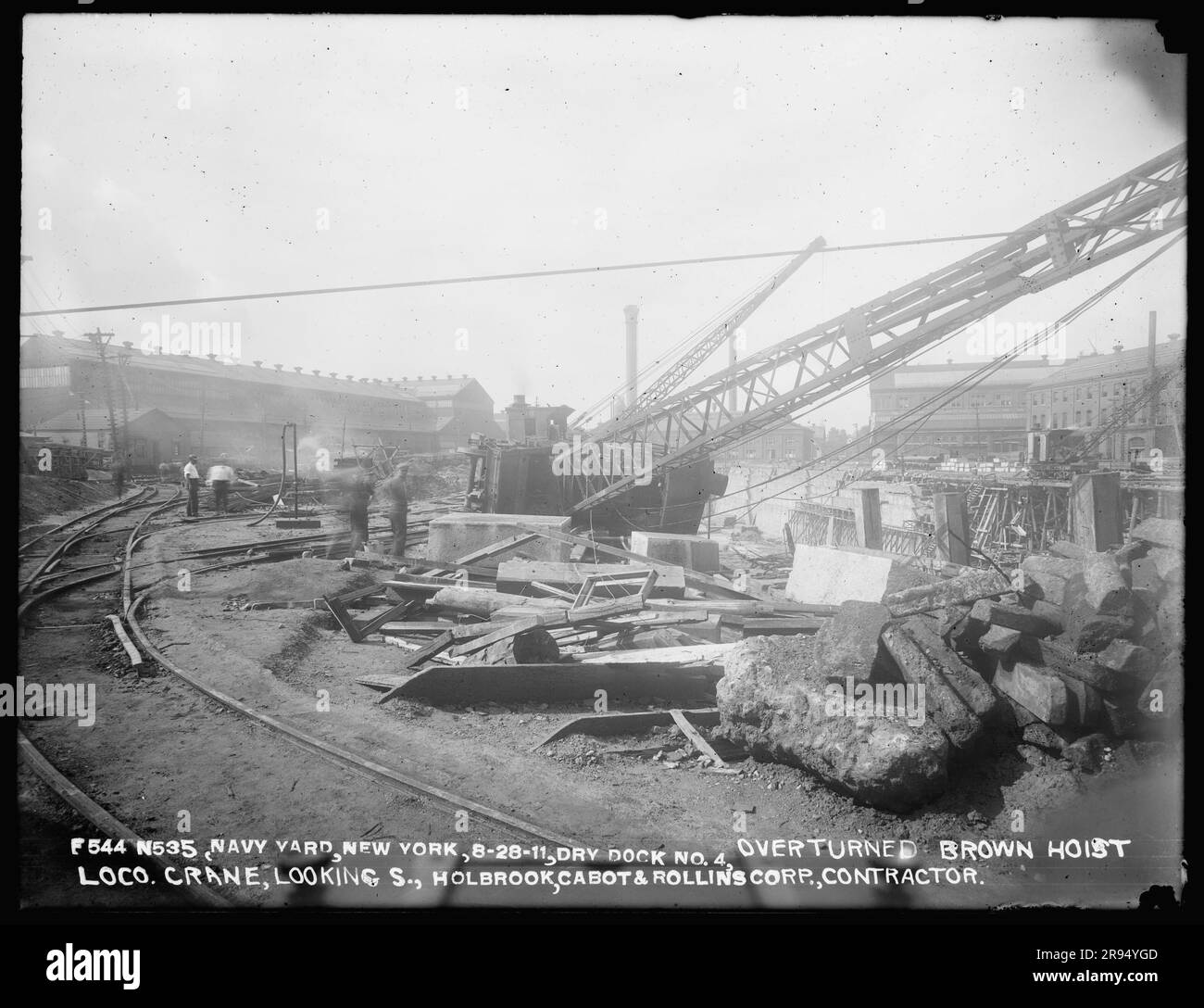 Dry Dock No. 4, Overturned Brown Hoist Locomotive Crane, Looking South ...