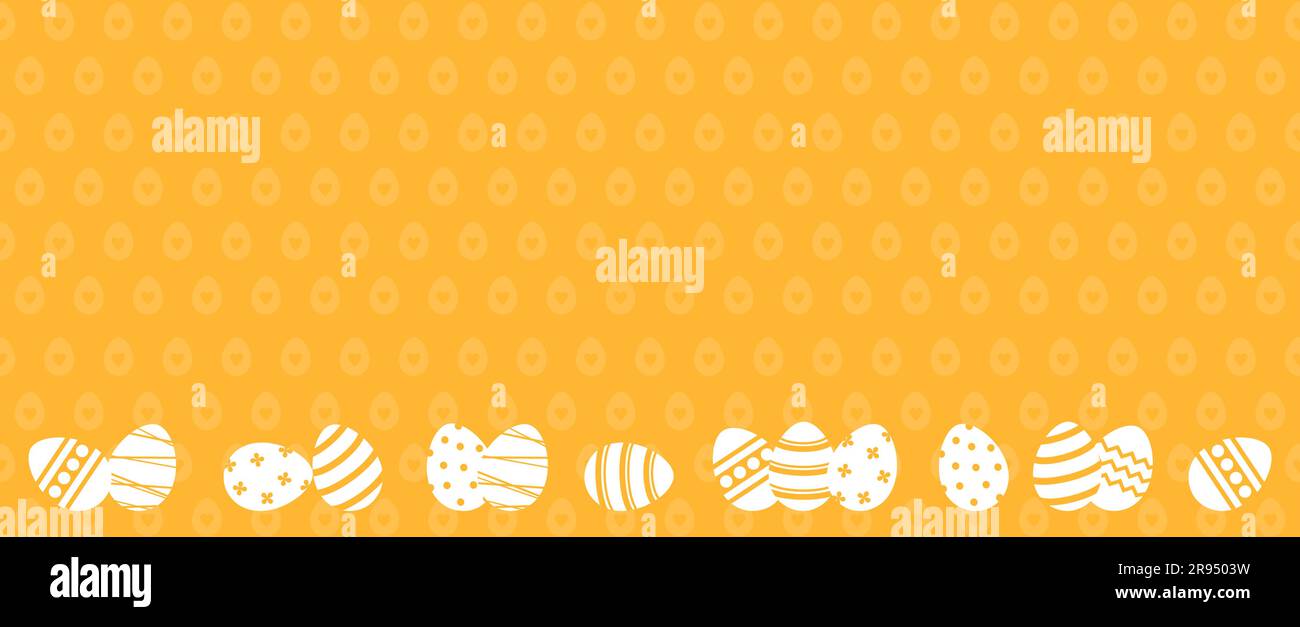 White Easter eggs on an orange patterned background with copy space. Happy Easter greeting card Stock Vector