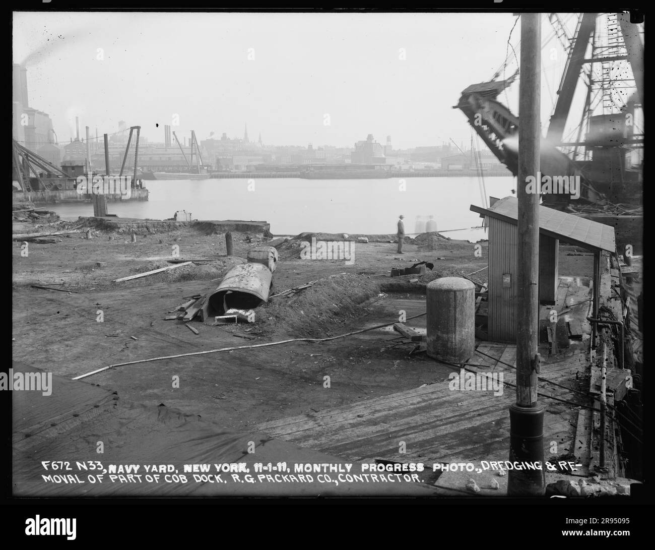 Monthly Progress Photo, Dredging and Removal of Part of Cob Dock, R. G. Packard Company, Contractor. Glass Plate Negatives of the Construction and Repair of Buildings, Facilities, and Vessels at the New York Navy Yard. Stock Photo