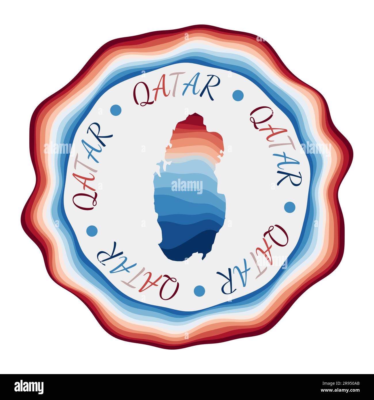 Qatar badge. Map of the country with beautiful geometric waves and
