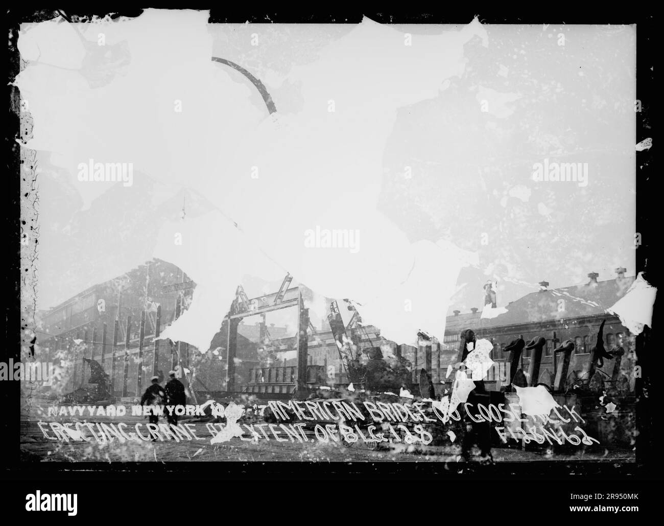 American Bridge Company Gooseneck, Erecting Crane, at Extent of Building 128. Glass Plate