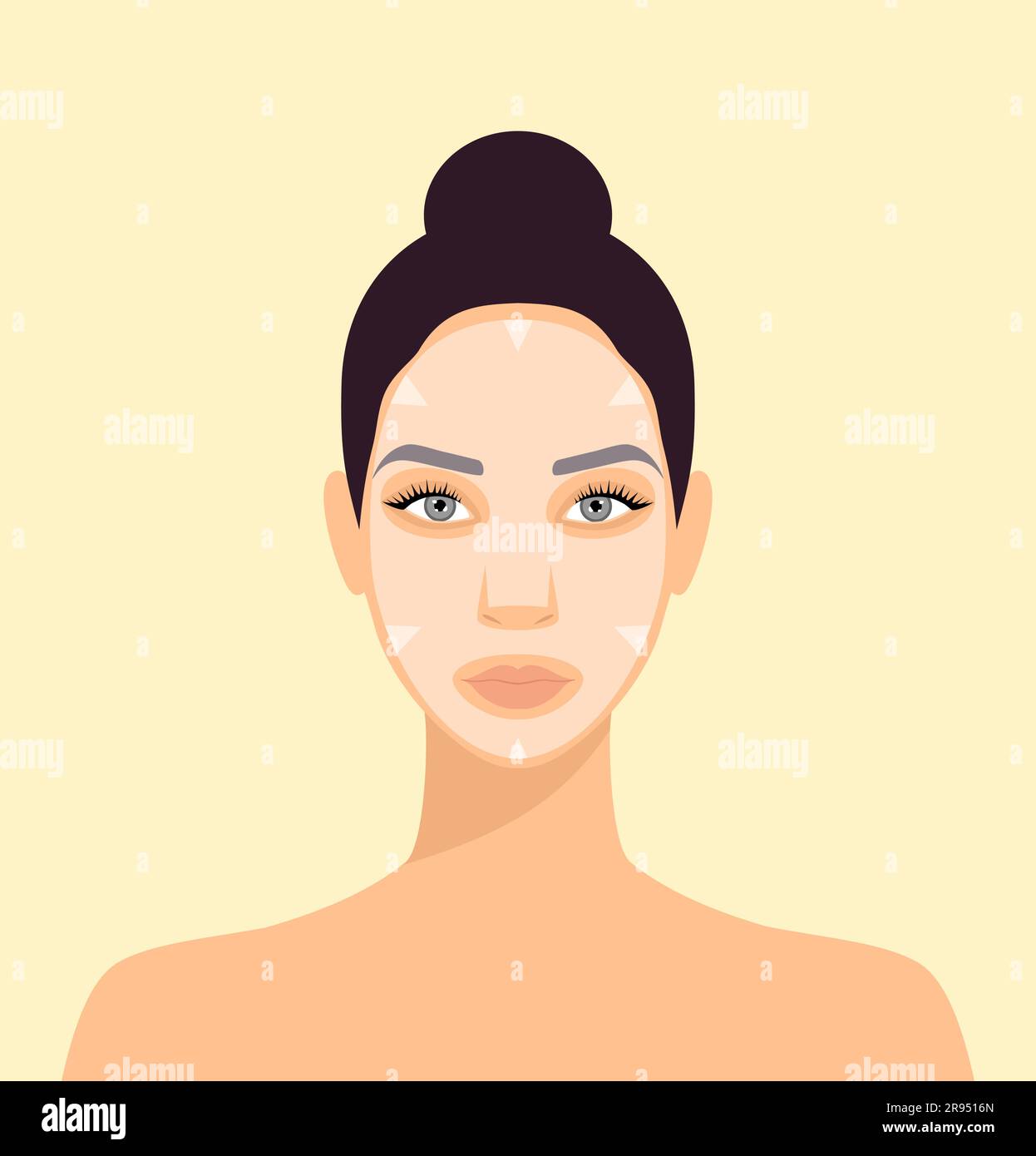 Beautiful caucasian woman with facial sheet mask on her face. Daily skin care routine. Flat vector illustration Stock Vector