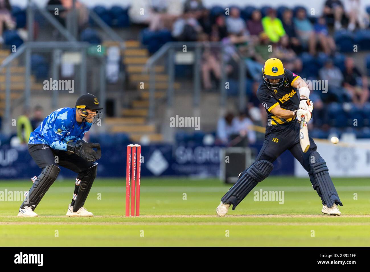 23rd June 2023; Sophia Gardens, Cardiff, Wales: Vitality Blast T20 League Cricket, Glamorgan versus Sussex; Glamorgan's Cam Fletcher in batting action. Stock Photo