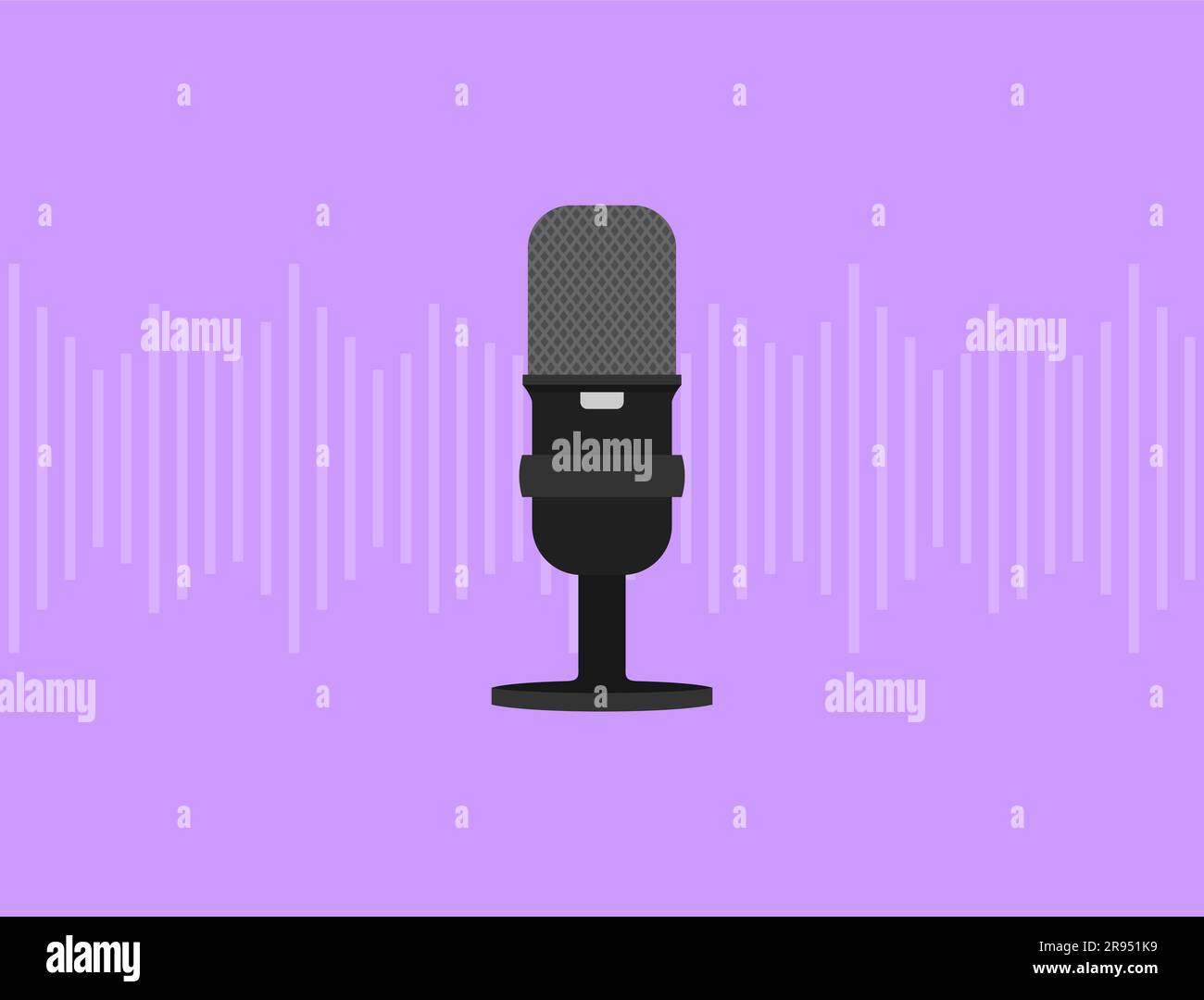 Black microphone on a purple background with sound waves. Flat vector illustration Stock Vector