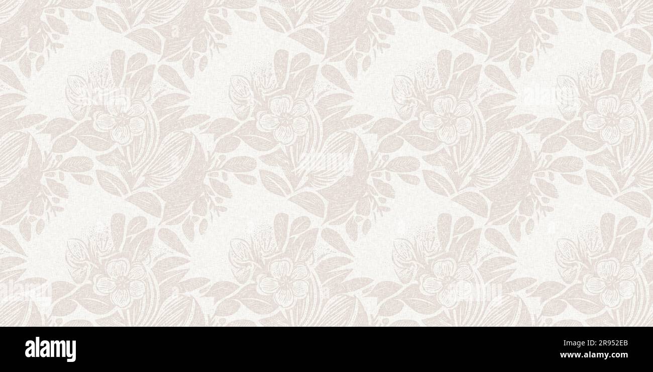 Subtle rustic elegance wedding floral block print linen seamless border ...