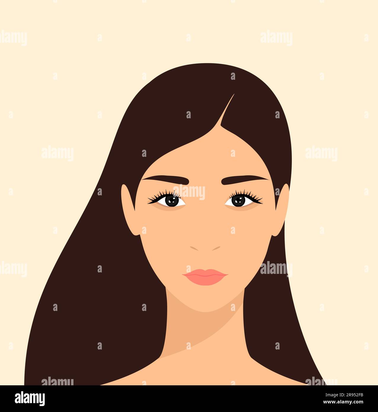 Portrait of a young beautiful asian woman with long brown hair. Vector ...