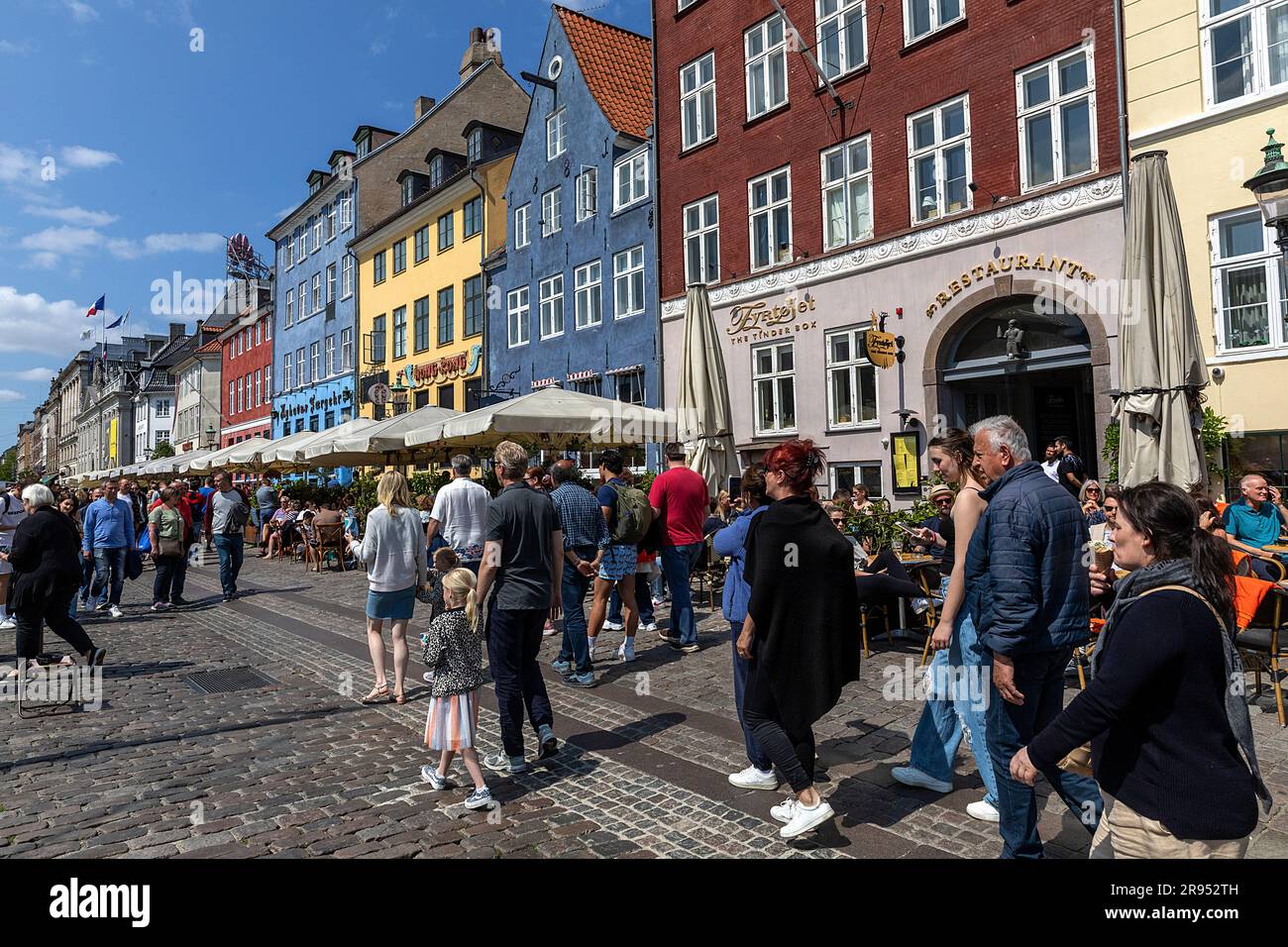 COPENHAGEN: The popular tourist area, the wharf of Nyhavn, seen on June 4, 2023 in Copenhagen, Denmark. ‘Nyhavn’ and it’s channels is some 300 years o Stock Photo
