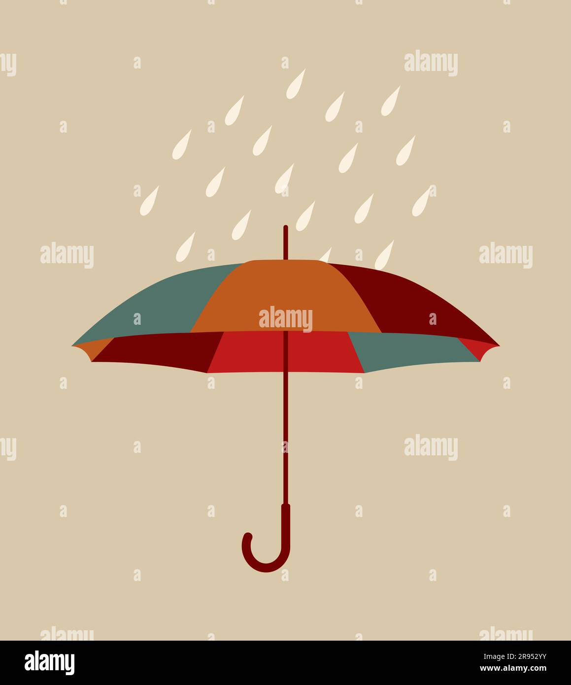 Multicolored umbrella with raindrops. Flat vector illustration Stock