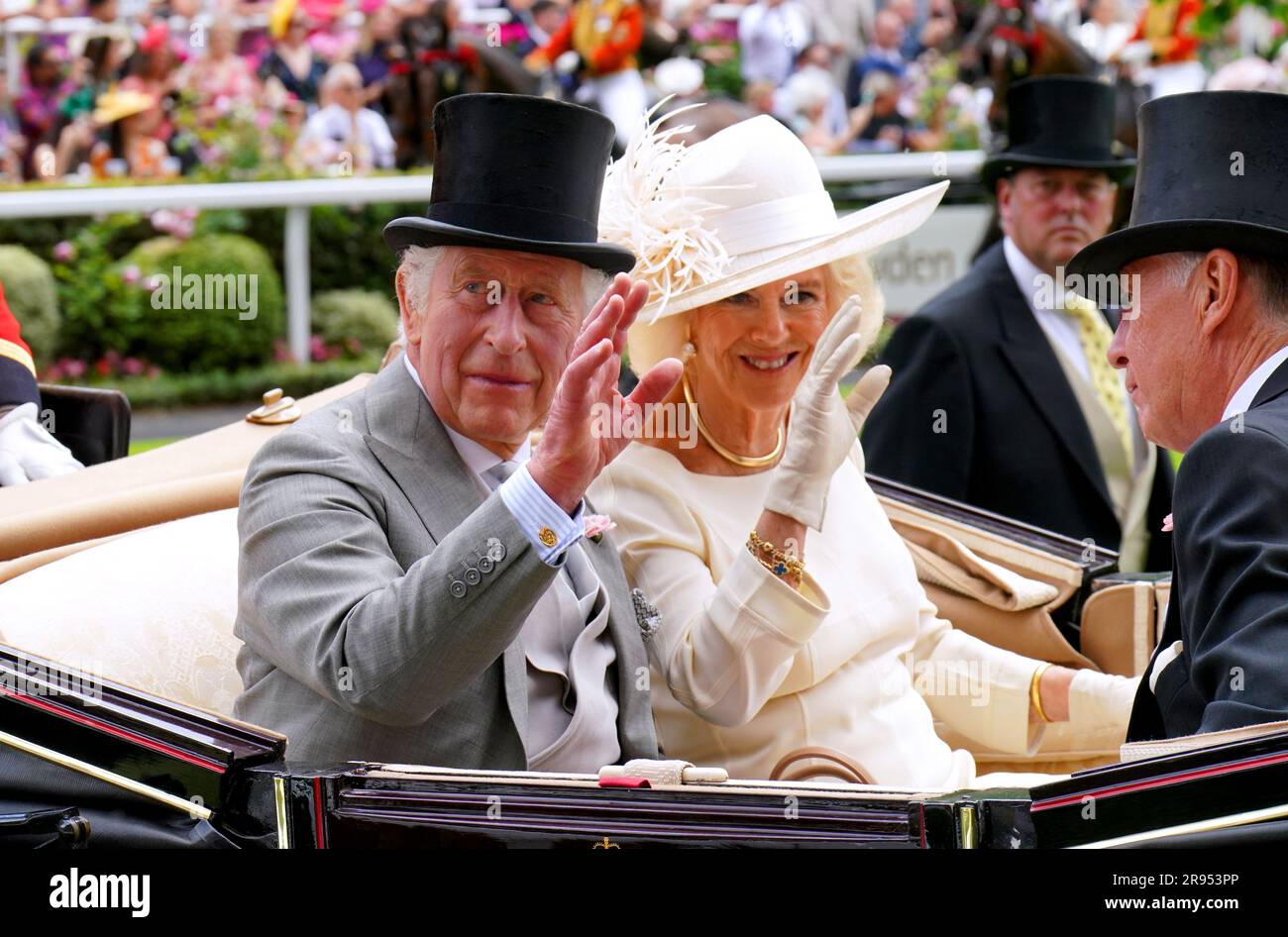 King Charles III and Queen Camilla arrive by carriage for day five of ...