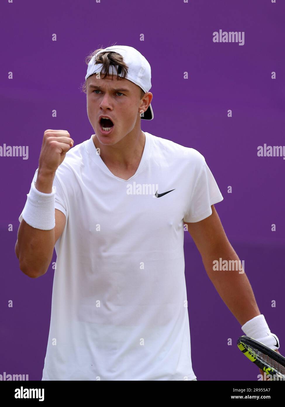 Denmark's Holger Rune celebrates winning a point during the Men's Semi ...