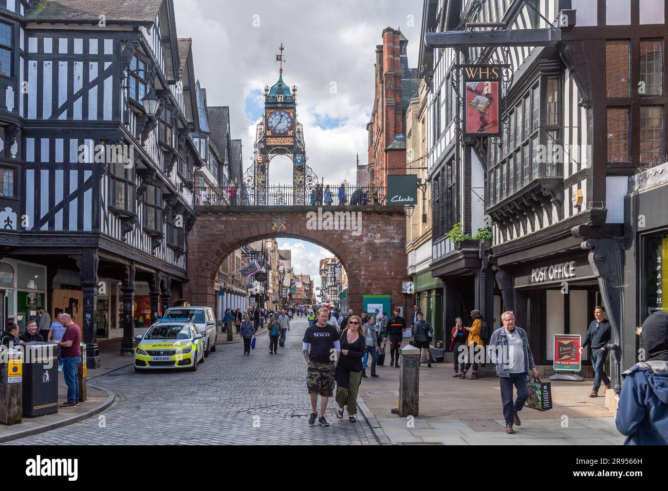 Eastgate Clock tower in the centre of Chester, Cheshire, UK Stock Photo