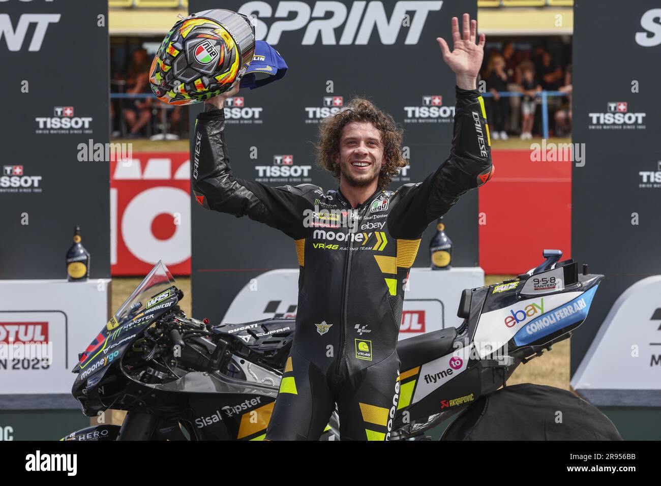 ASSEN - Marco Bezzecchi (ITA) cheers after winning on his Ducati during ...