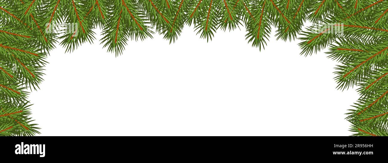 Chistmas frame of green fir branches on a white background with copy ...