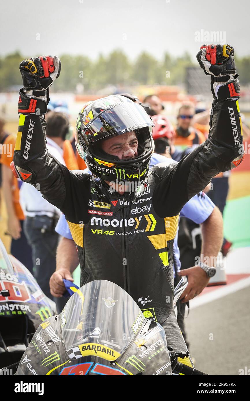ASSEN - Marco Bezzecchi (ITA) cheers after winning on his Ducati during ...