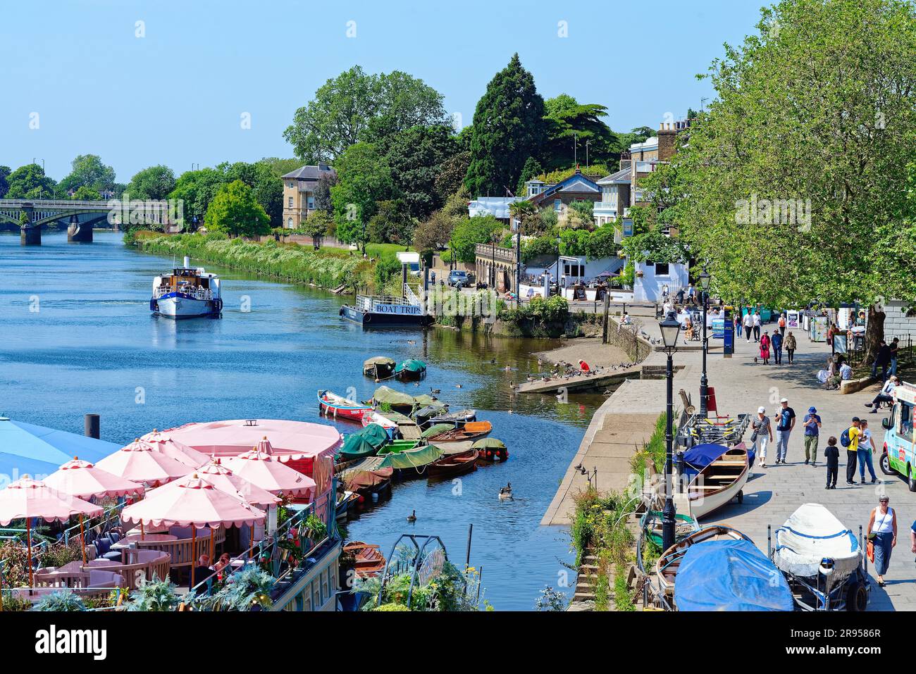 The waterfront and riverside at Richmond on Thames on a busy summers day, Greater London England UK Stock Photo