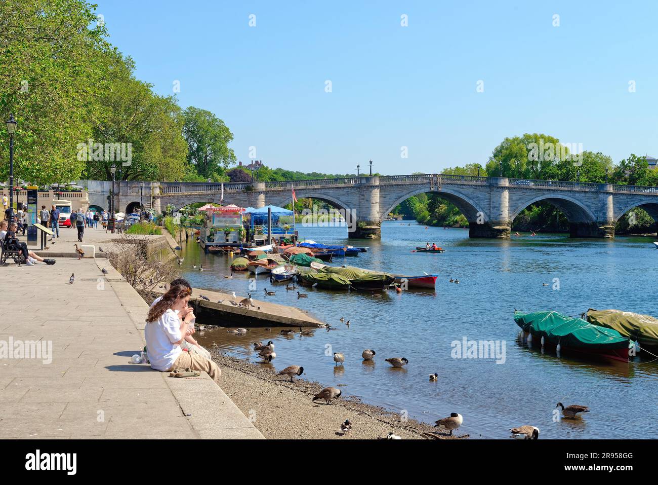 The waterfront and riverside at Richmond on Thames on a busy summers day, Greater London England UK Stock Photo
