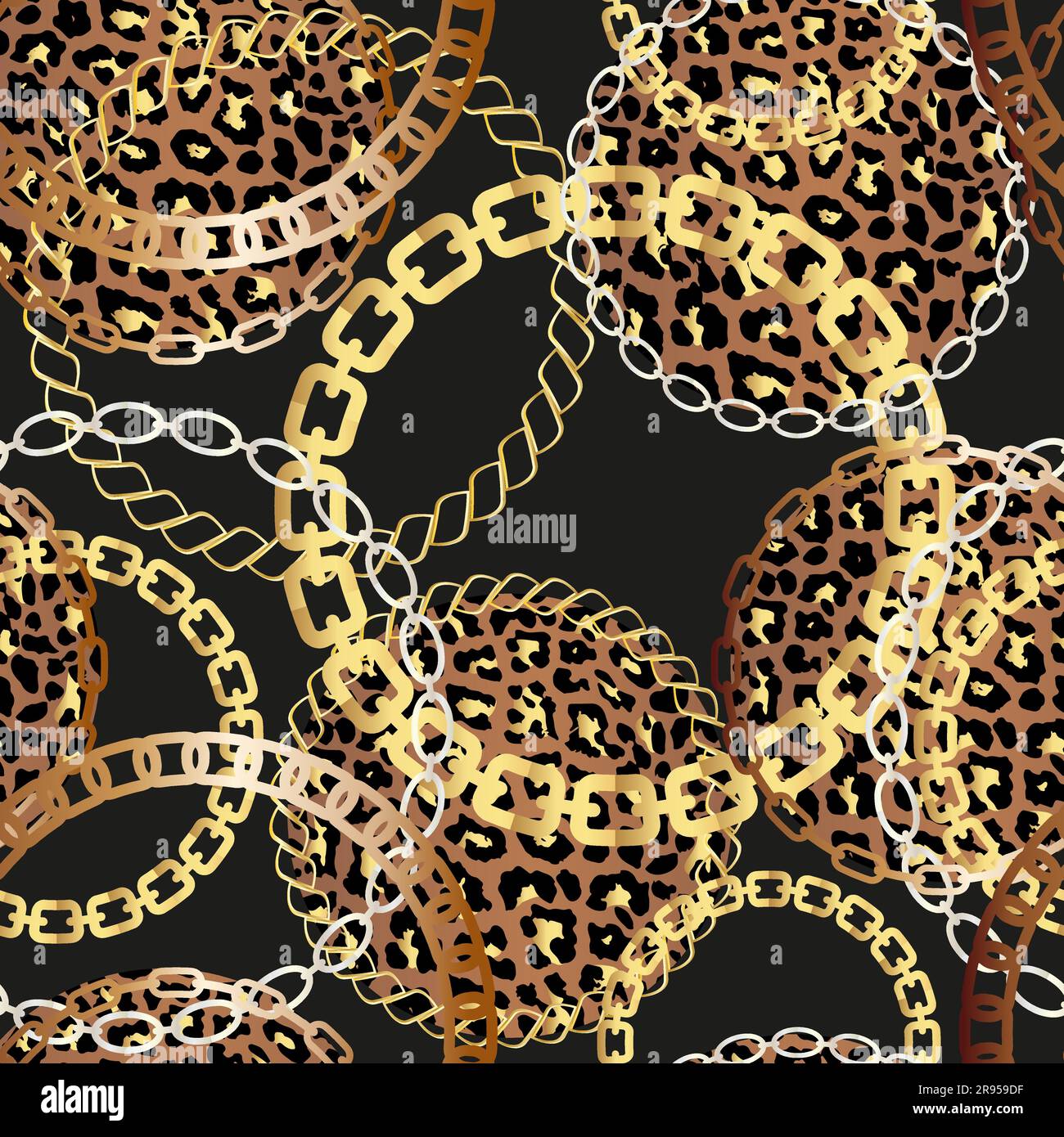 Fashion Seamless Pattern with Golden Chains and leopard print. Print ...