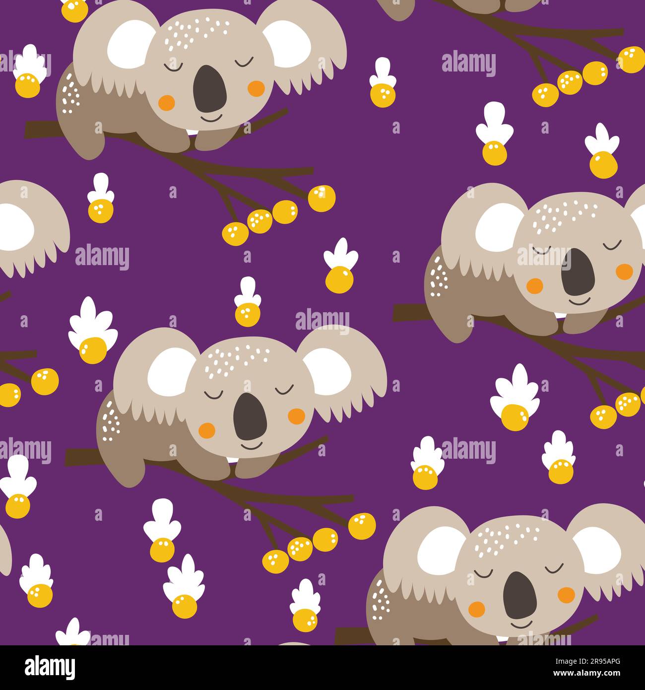 Seamless pattern with cute koala baby on color background. Funny ...